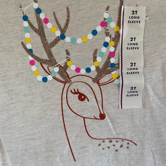 2 Cat & Jack Long Sleeve Shirt NWT Reindeer Heart 2T - Picture 3 of 11
